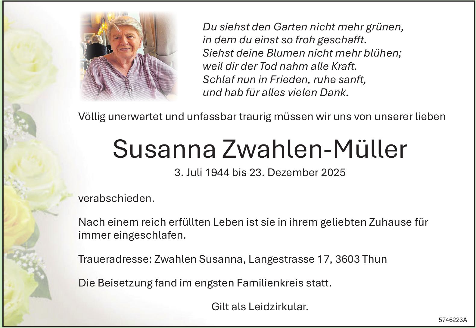Zwahlen-Müller Susanna, Dezember 2025 / TA