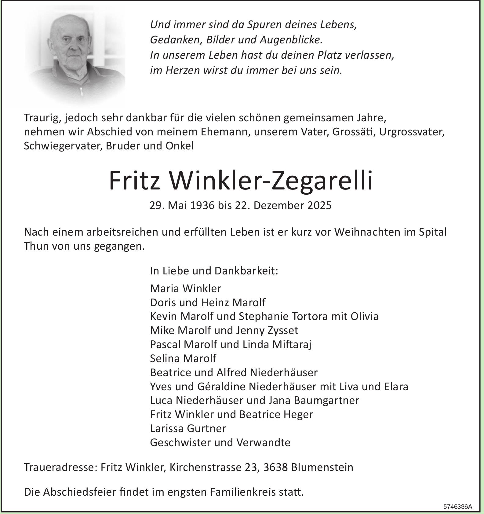 Winkler-Zegarelli Fritz, Dezember 2025 / TA