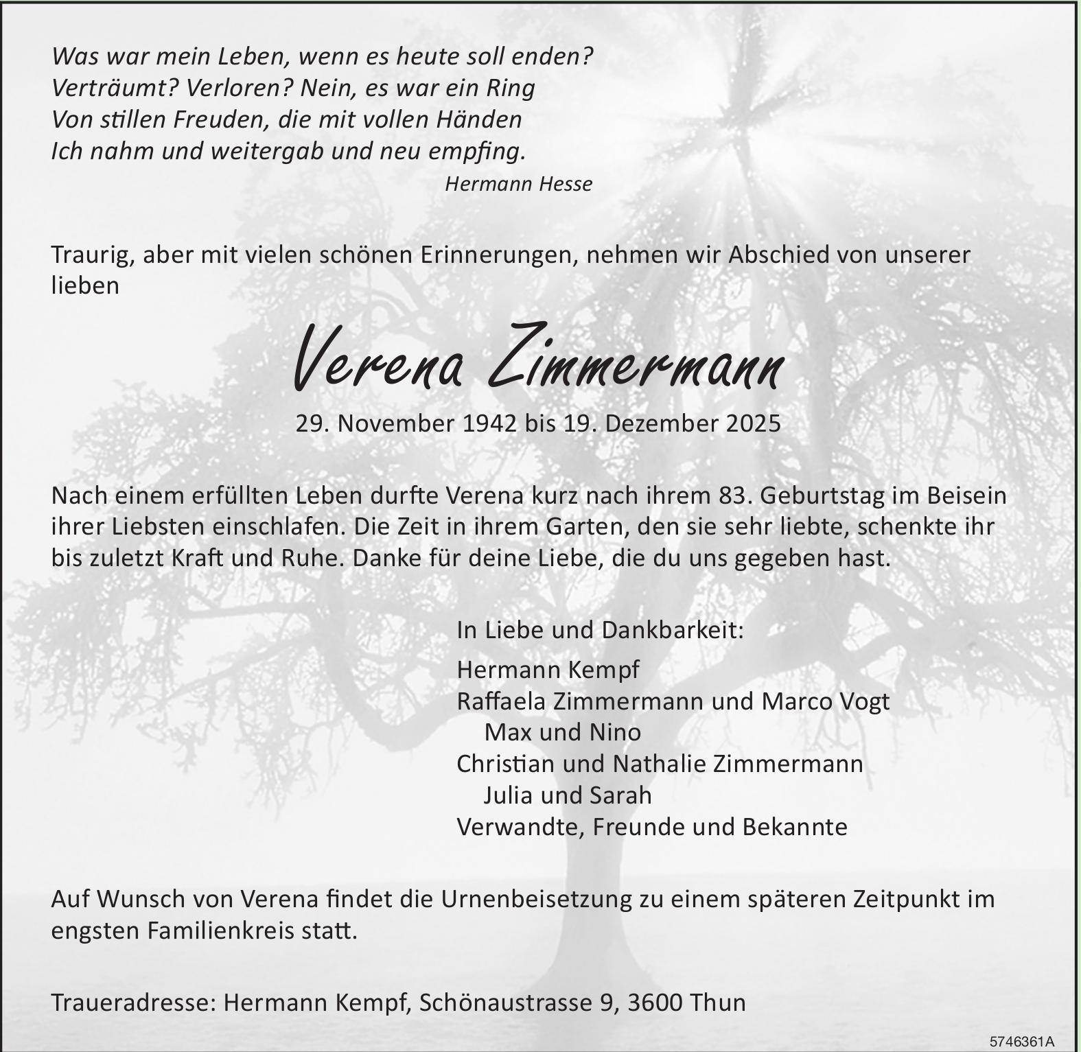 Zimmermann Verena, Dezember 2025 / TA