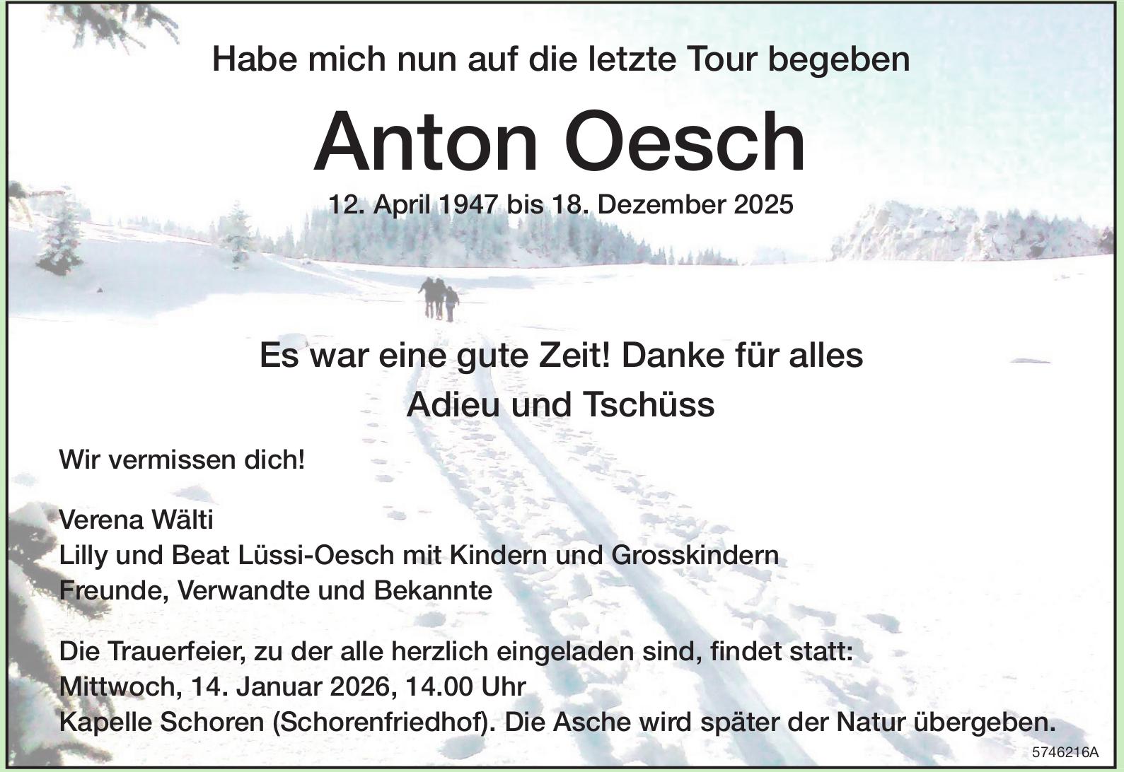 Oesch Anton, Dezember 2025 / TA