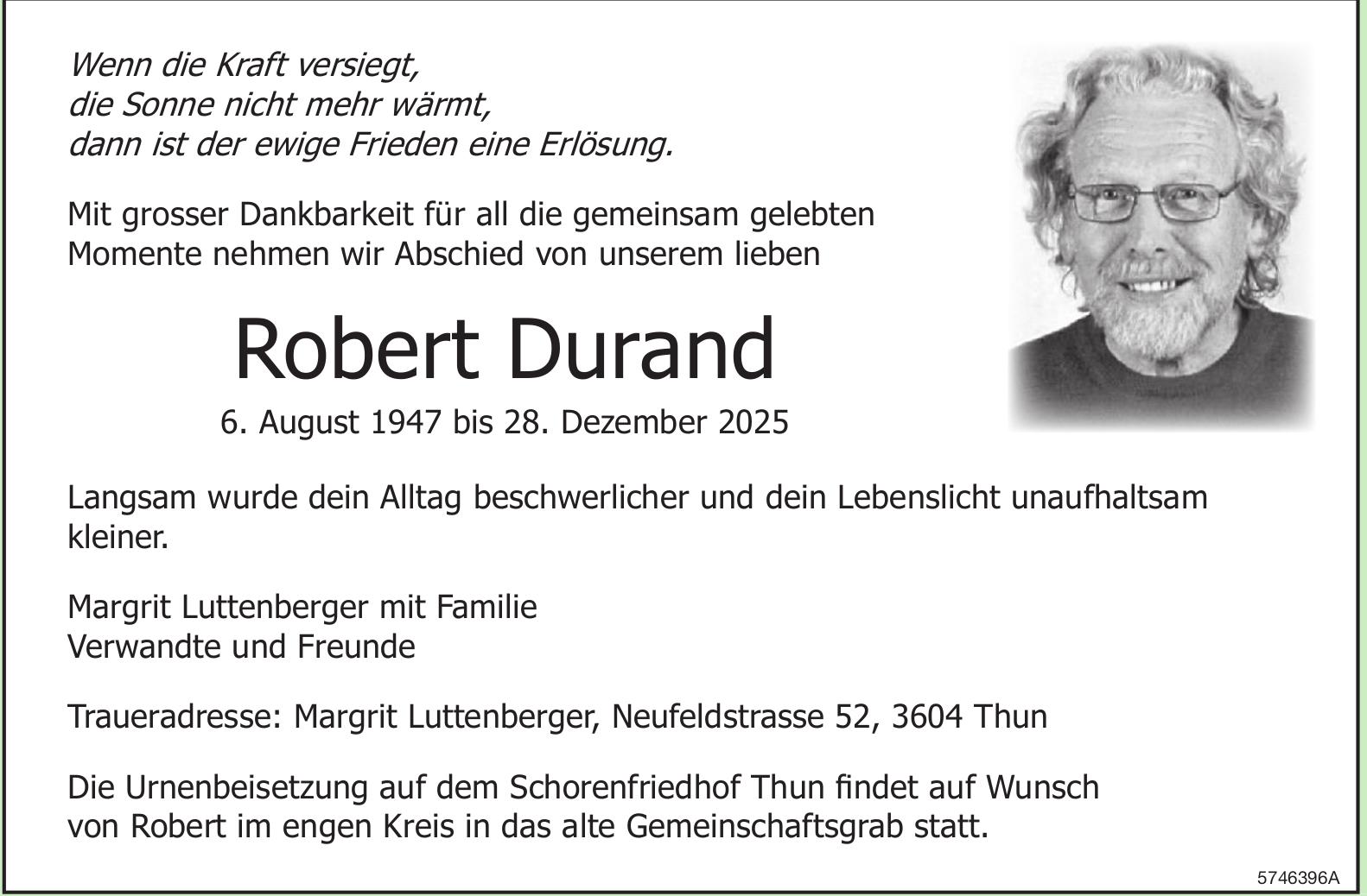 Durand Robert, Dezember 2025 / TA