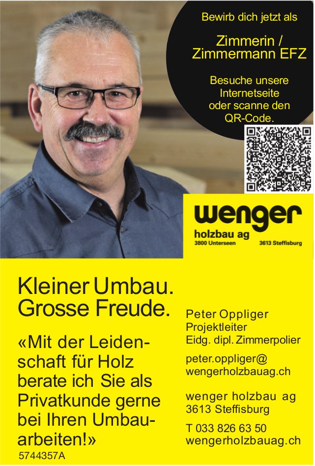 Zimmerin/Zimmermann EFZ, Wenger Holzbau AG, Steffisburg, gesucht