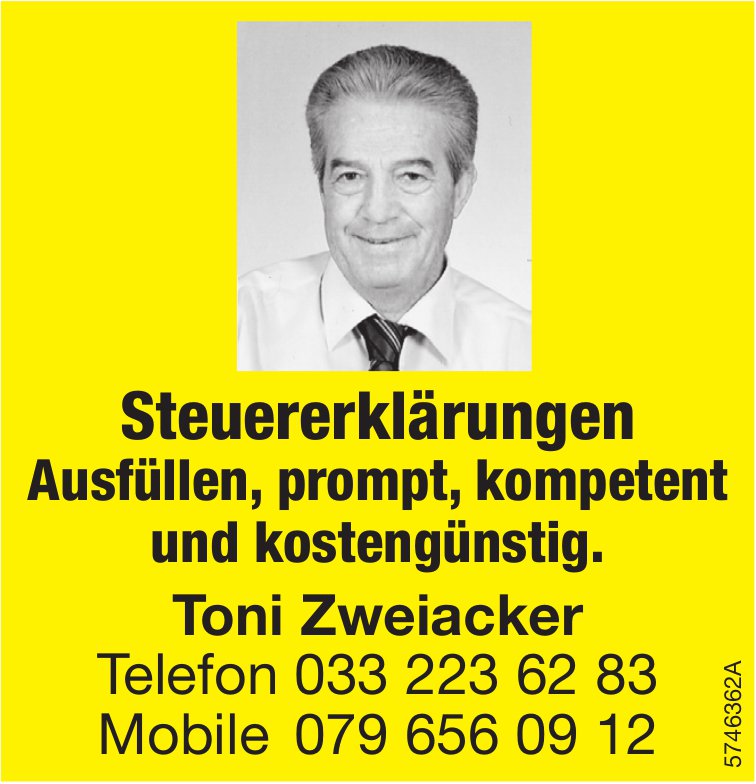 Toni Zweiacker, Steuererklärungen