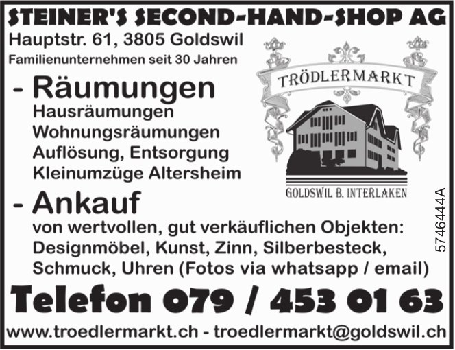 STEINER'S SECOND-HAND-SHOP AG, Goldswil - Räumungen