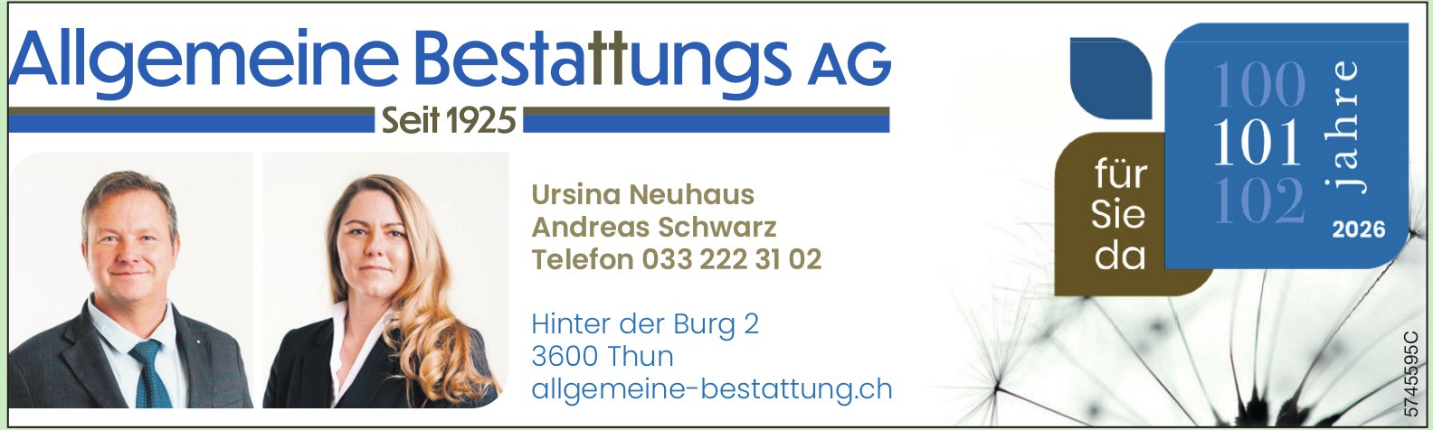 Allgemeine Bestattungs AG, Thun - Seit 1925