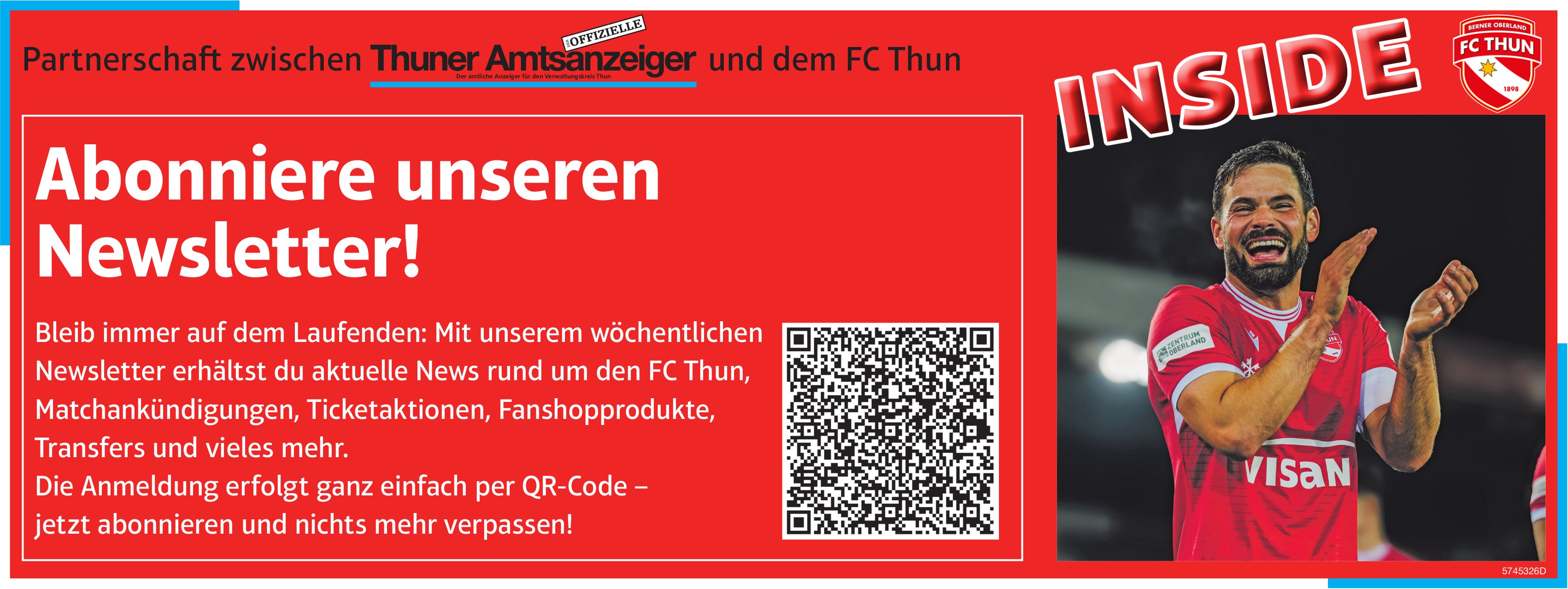 FC THUN, Abonniere unseren Newsletter!