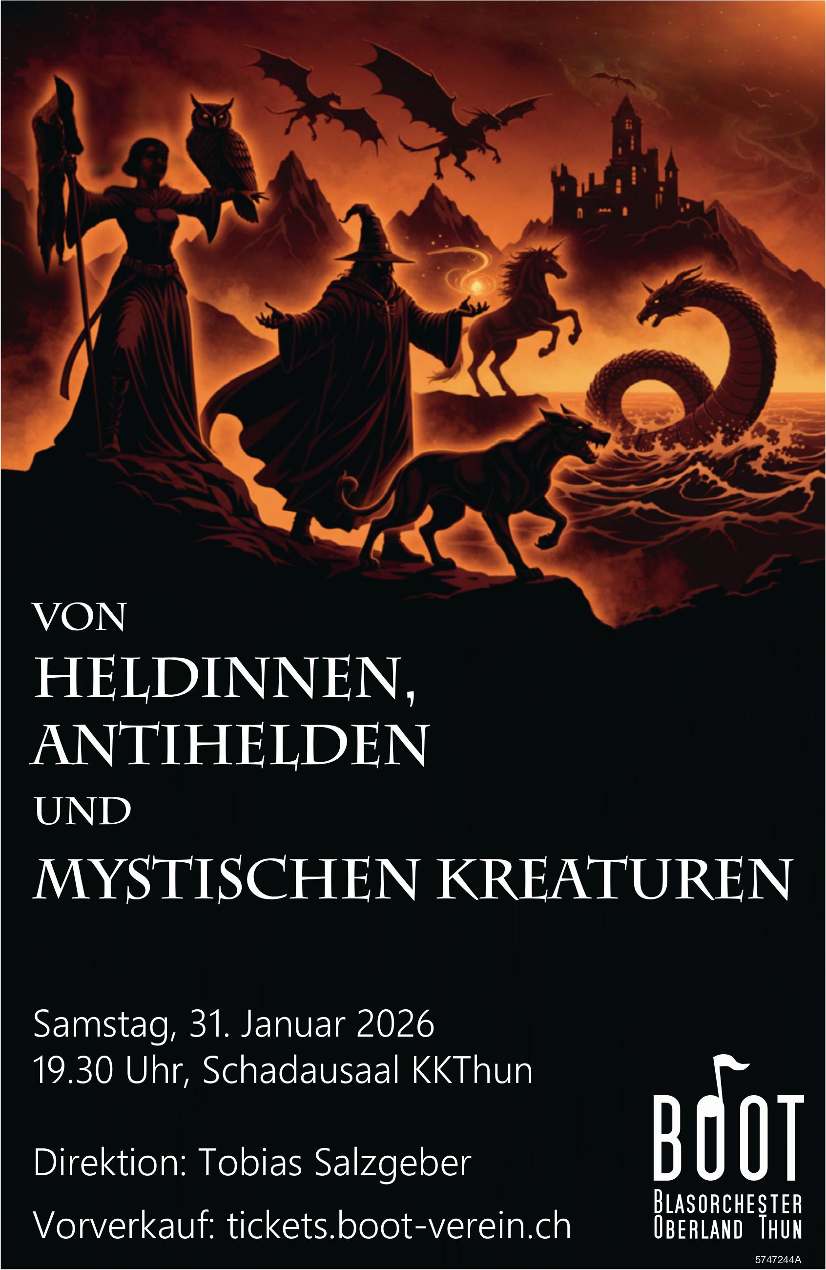 Von Heldinnen, Antihelden und mystischen Kreaturen, 31. Januar, 19.30 Uhr,  Schadausaal KKThun