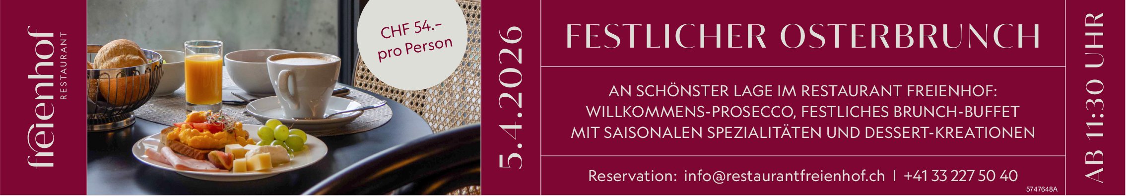 FESTLICHER OSTERBRUNCH, 5. April, Restaurant Freienhof