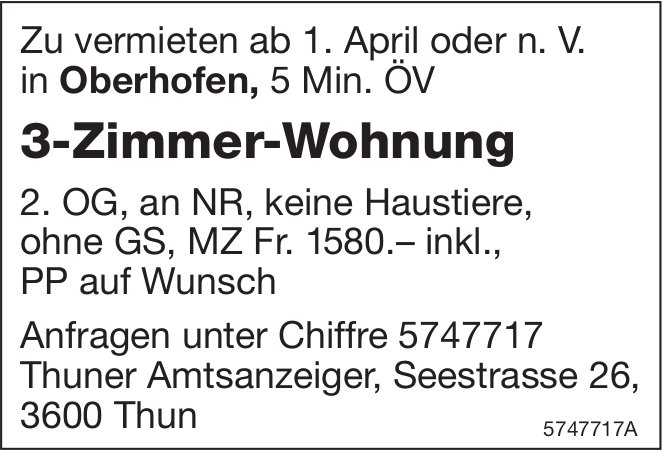 3-Zimmer-Wohnung, Oberhofen, zu vermieten
