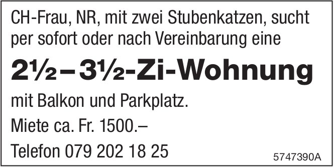 2½ – 3½-Zi-Wohnung, zu mieten gesucht