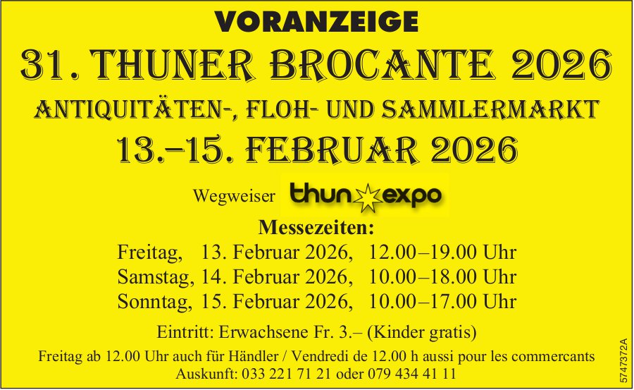 31. Thuner Brocante 2026, 13. - 15. Februar