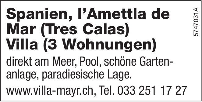 Spanien, I’Amettla de Mar (Tres Calas), 3-Zimmer-Wohnung, zu verkaufen