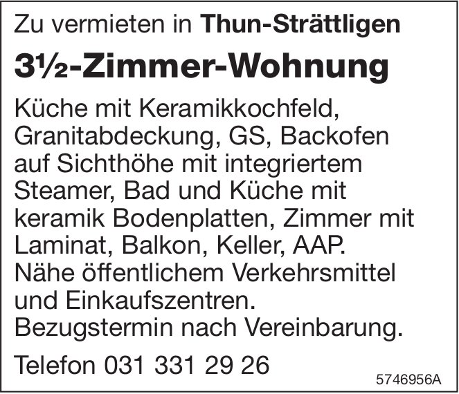 3½-Zimmer-Wohnung, Thun-Strättligen, zu vermieten
