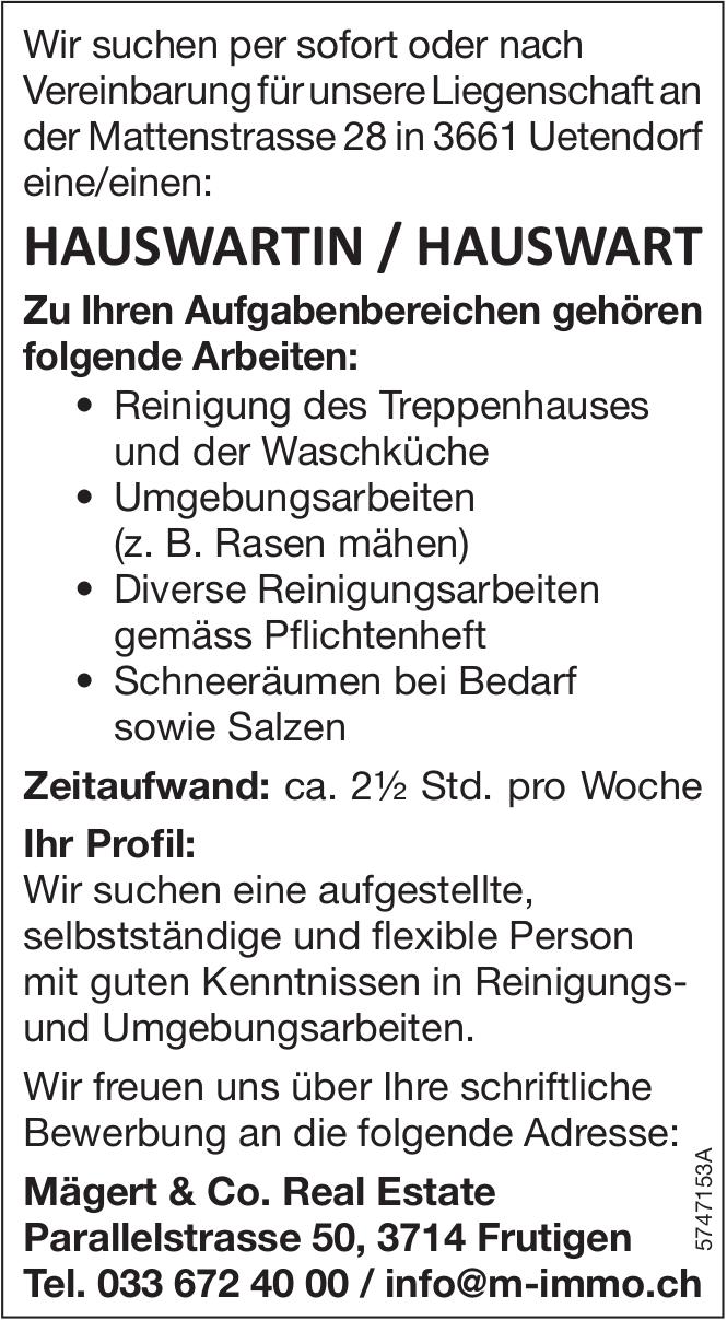 HAUSWARTIN / HAUSWART, Mägert & Co. Real Estate, Uetendorf, gesucht