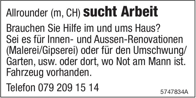 Allrounder (m, CH) sucht Arbeit, sucht