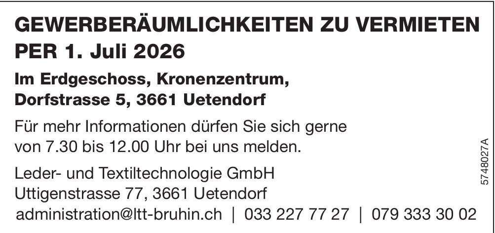 GEWERBERÄUMLICHKEITEN ZU VERMIETEN PER 1. Juli 2026, Uetendorf, zu vermieten