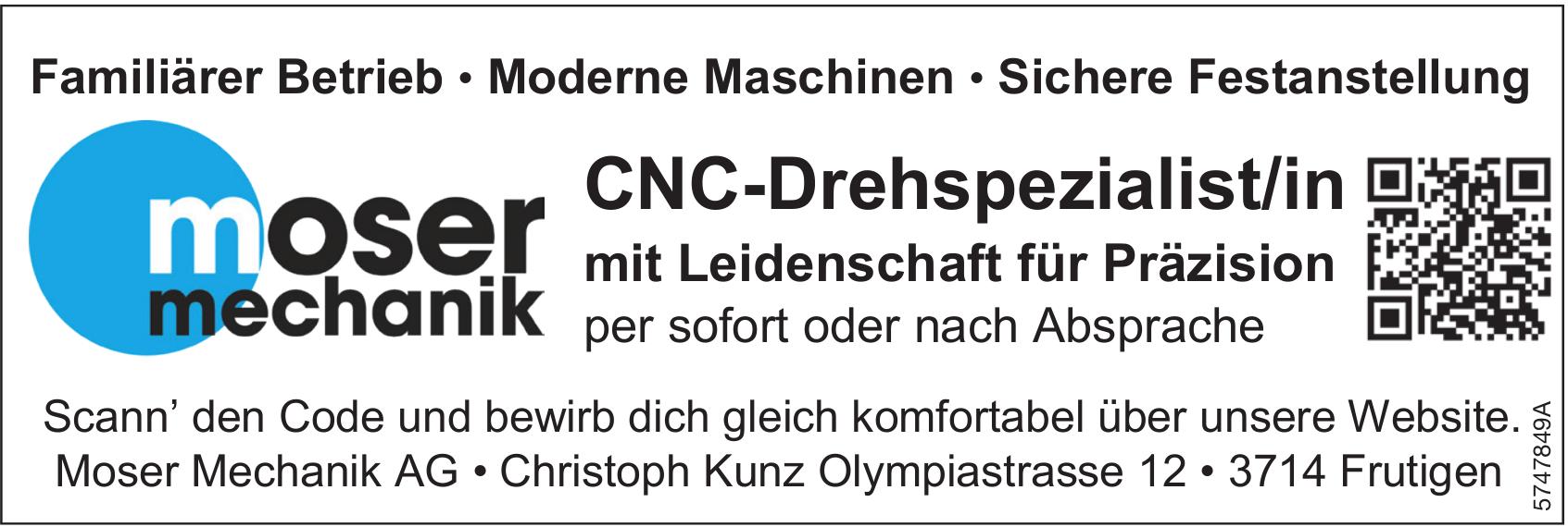 CNC-Drehspezialist/in, Moser Mechanik AG, Frutigen, gesucht