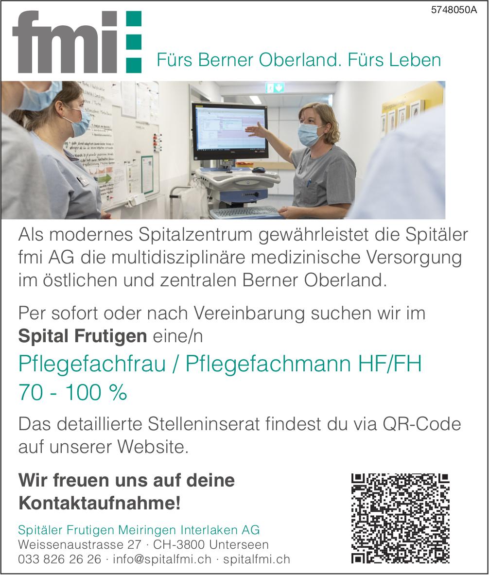 Pflegefachfrau / Pflegefachmann HF/FH 70 - 100 %, Spitäler Frutigen Meiringen Interlaken AG, gesucht