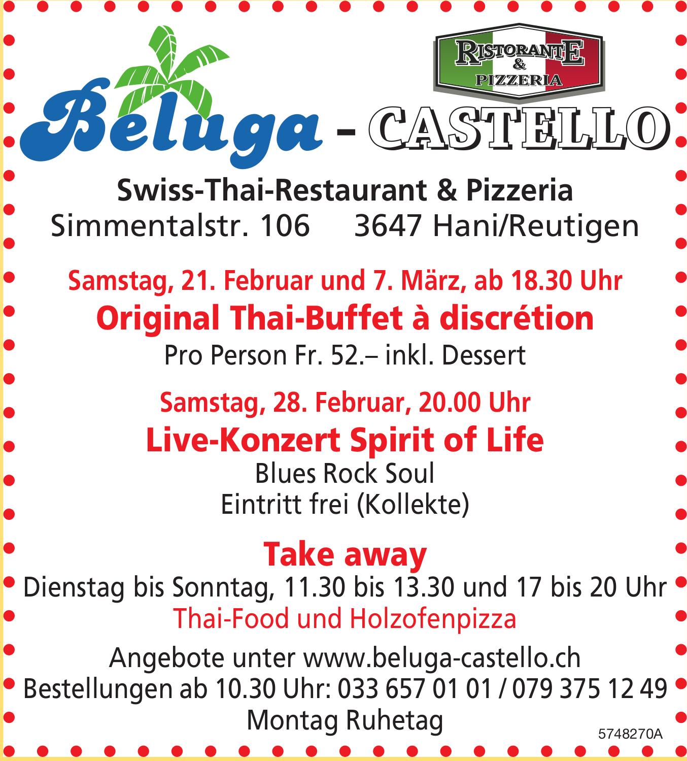 Original Thai-Buffet à discrétion, 21. - 7. März, Beluga - Castello, Hani/Reutigen