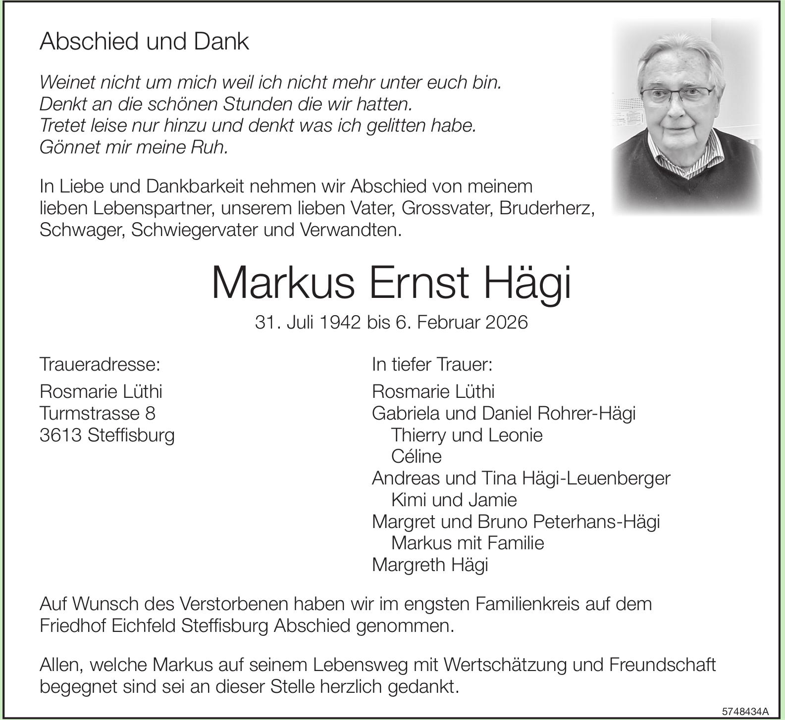 Hägi Markus Ernst, im Februar 2026 / TA + DS