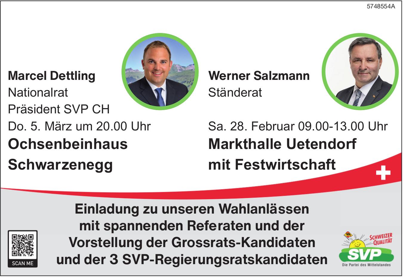 Einladung zu unseren Wahlanlässen, 5. März - 28. Februar, Ochsenbeinhaus, Schwarzenegg