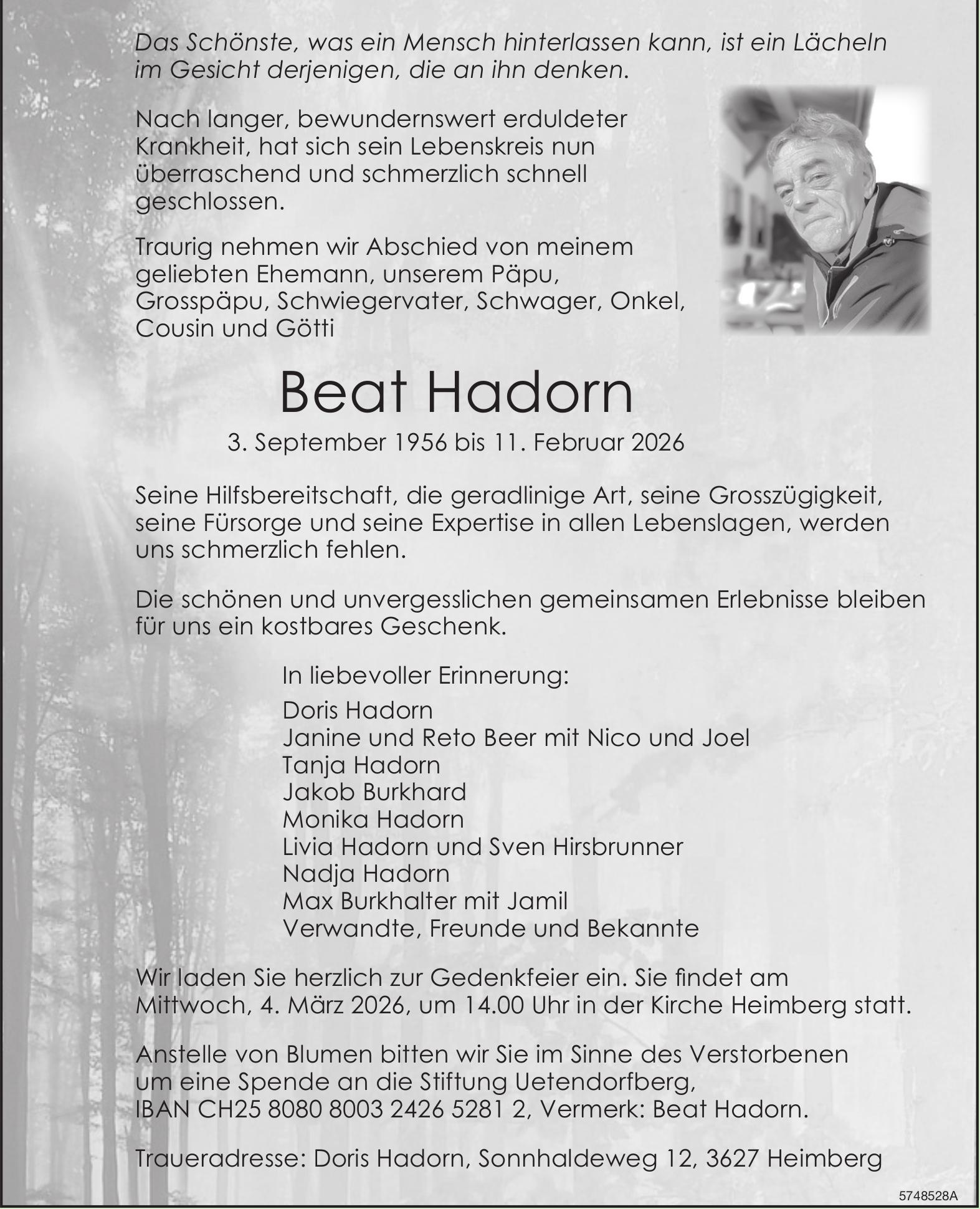 Hadorn Beat, Februar 2026 / TA