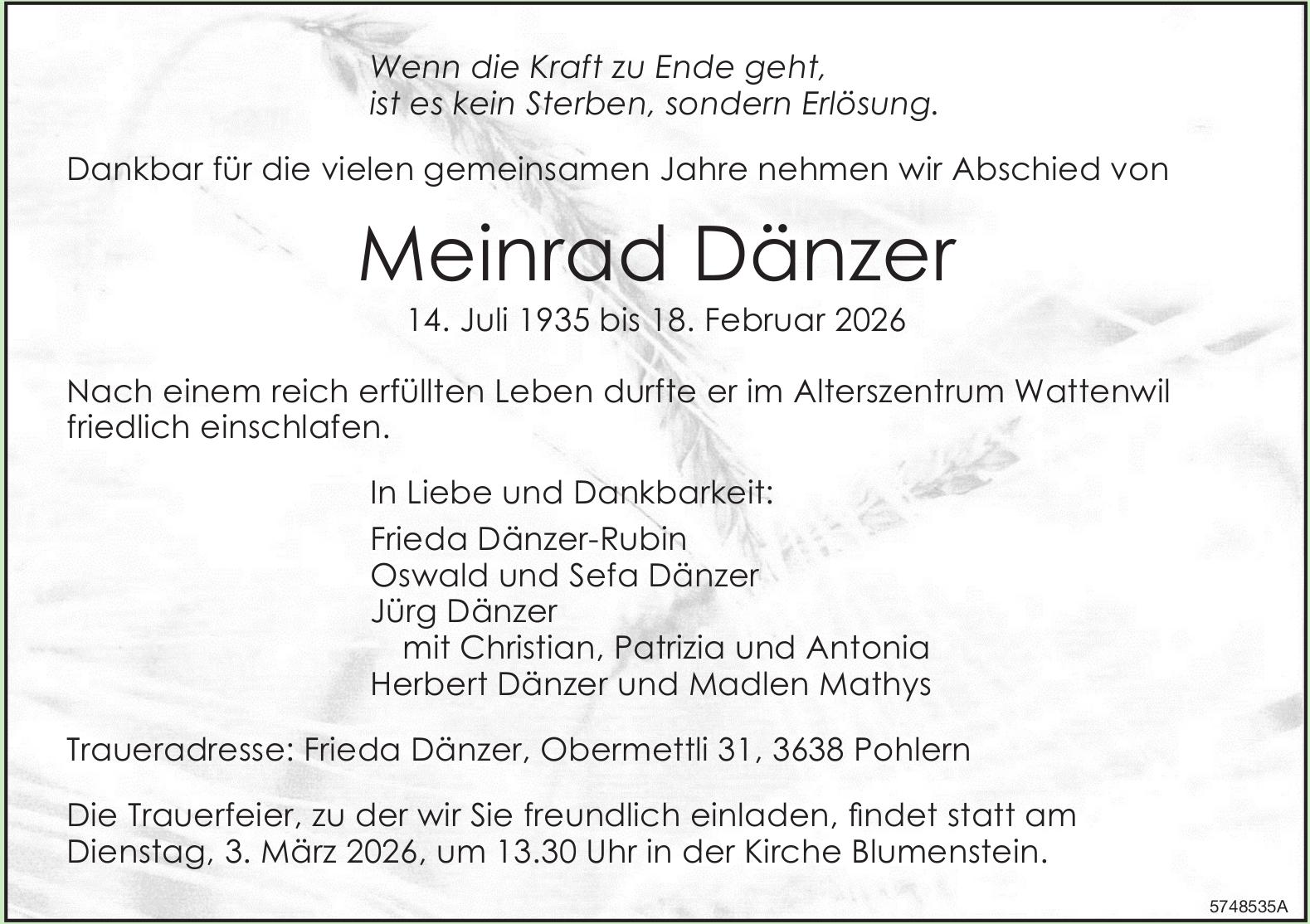 Dänzer Meinrad, Februar 2026 / TA