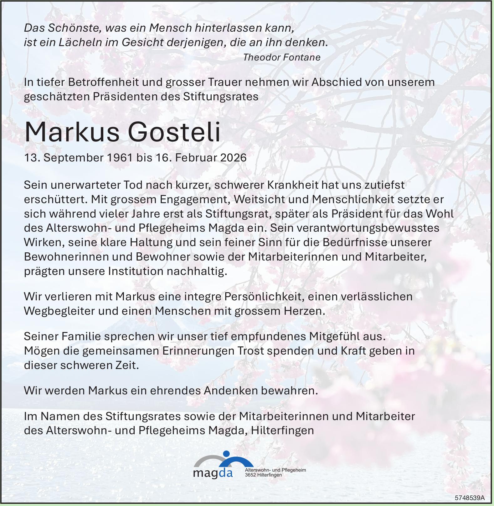 Gosteli Markus, Februar 2026 / TA