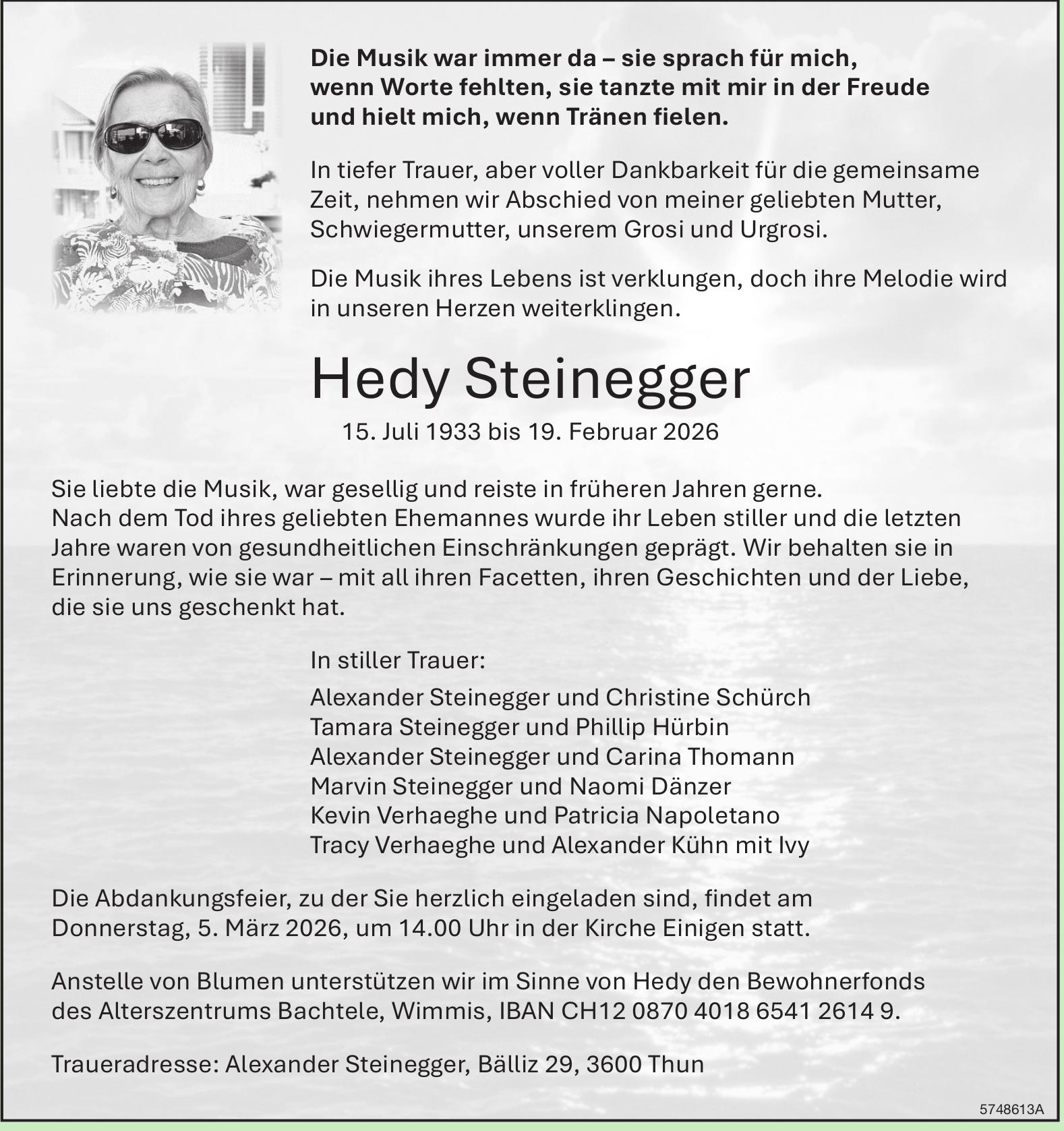 Steinegger Hedy, Februar 2026 / TA