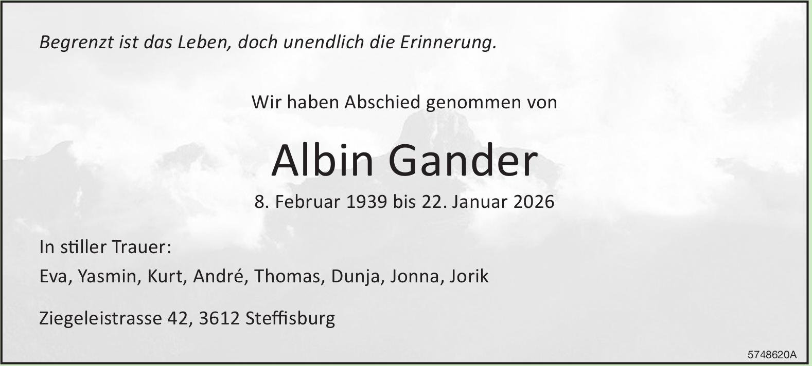 Gander Albin, Januar 2026 / TA