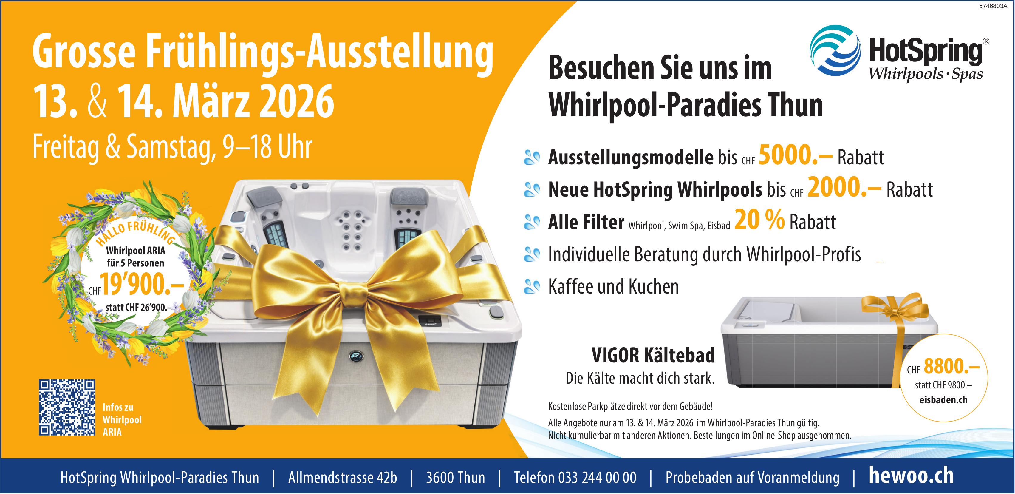 Grosse Frühlings-Ausstellung 13. & 14. März 2026, 13. - 14. März, HotSpring Whirlpool-Paradies Thun