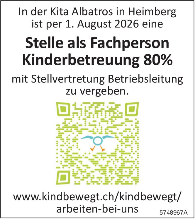 Fachperson Kinderbetreuung 80%, Kita Albatros, Heimberg, gesucht