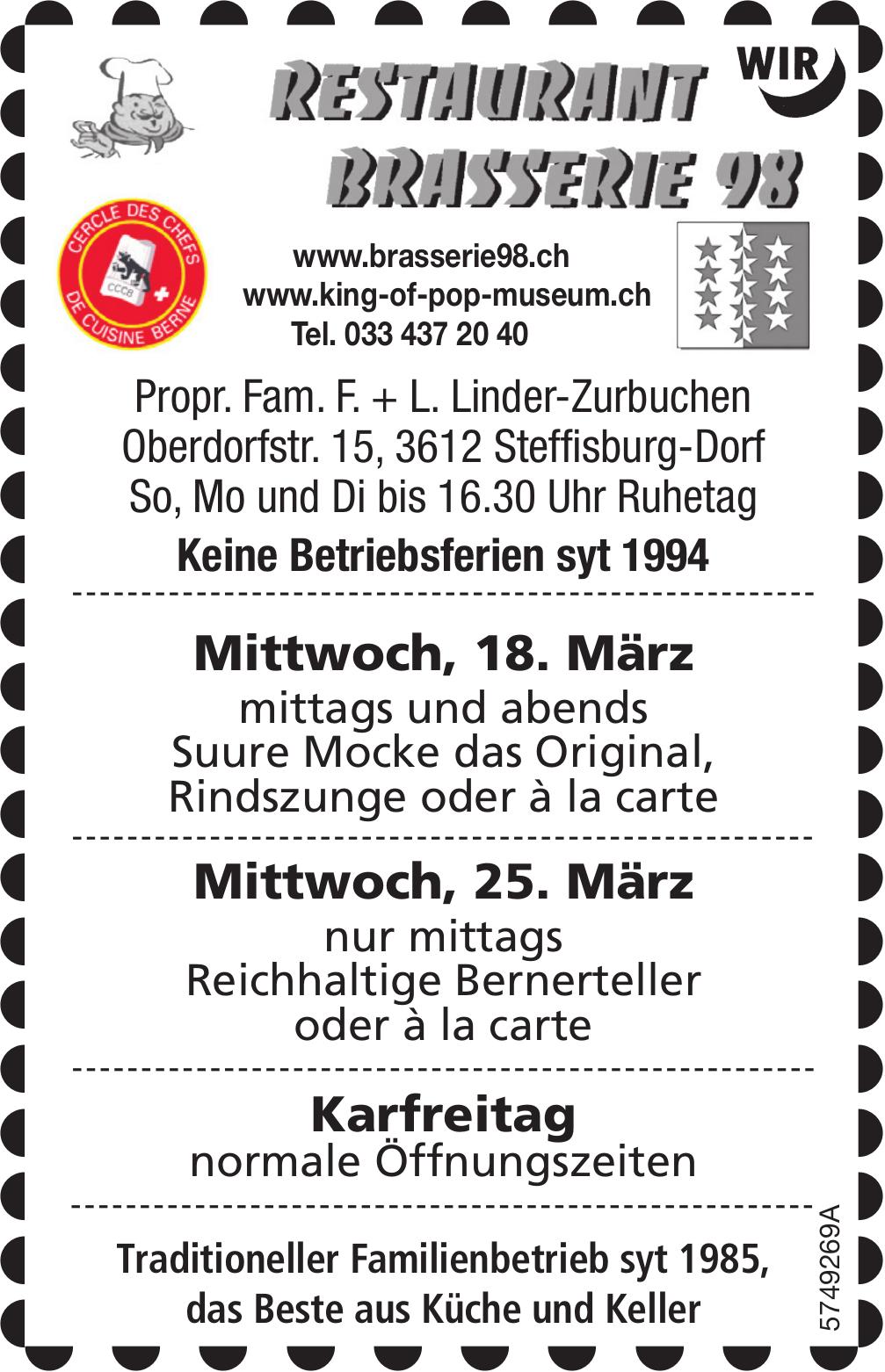 Suure Mocke das Original, 18. - 25. März, Restaurant Brasserie 98, Steffisburg