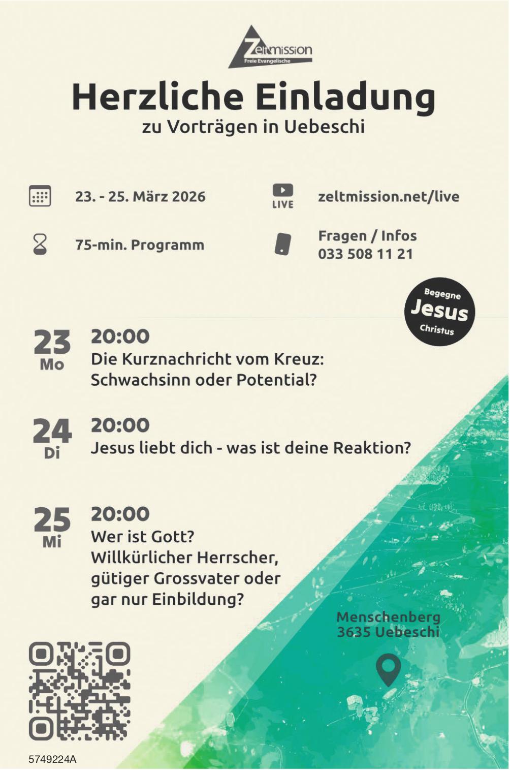 Herzliche Einladung, 23. - 25. März, Menschenberg, Uebeschi