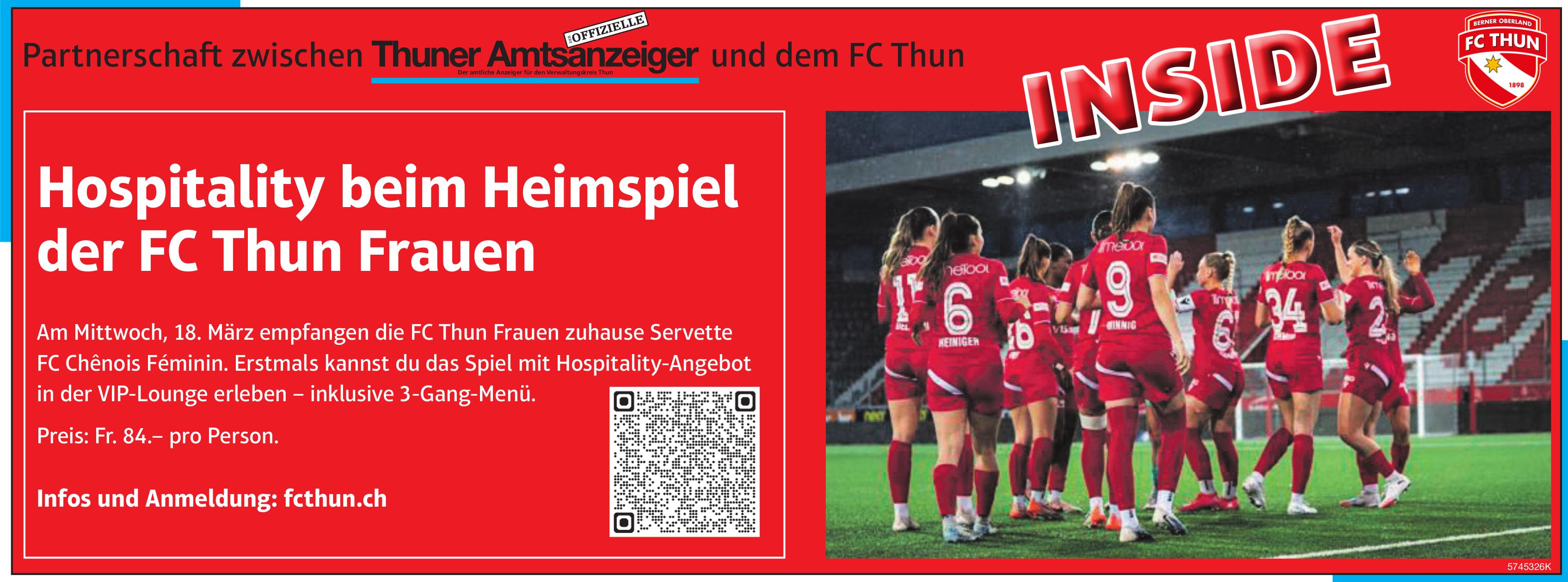 Hospitality beim Heimspiel der FC Thun Frauen, 18. März