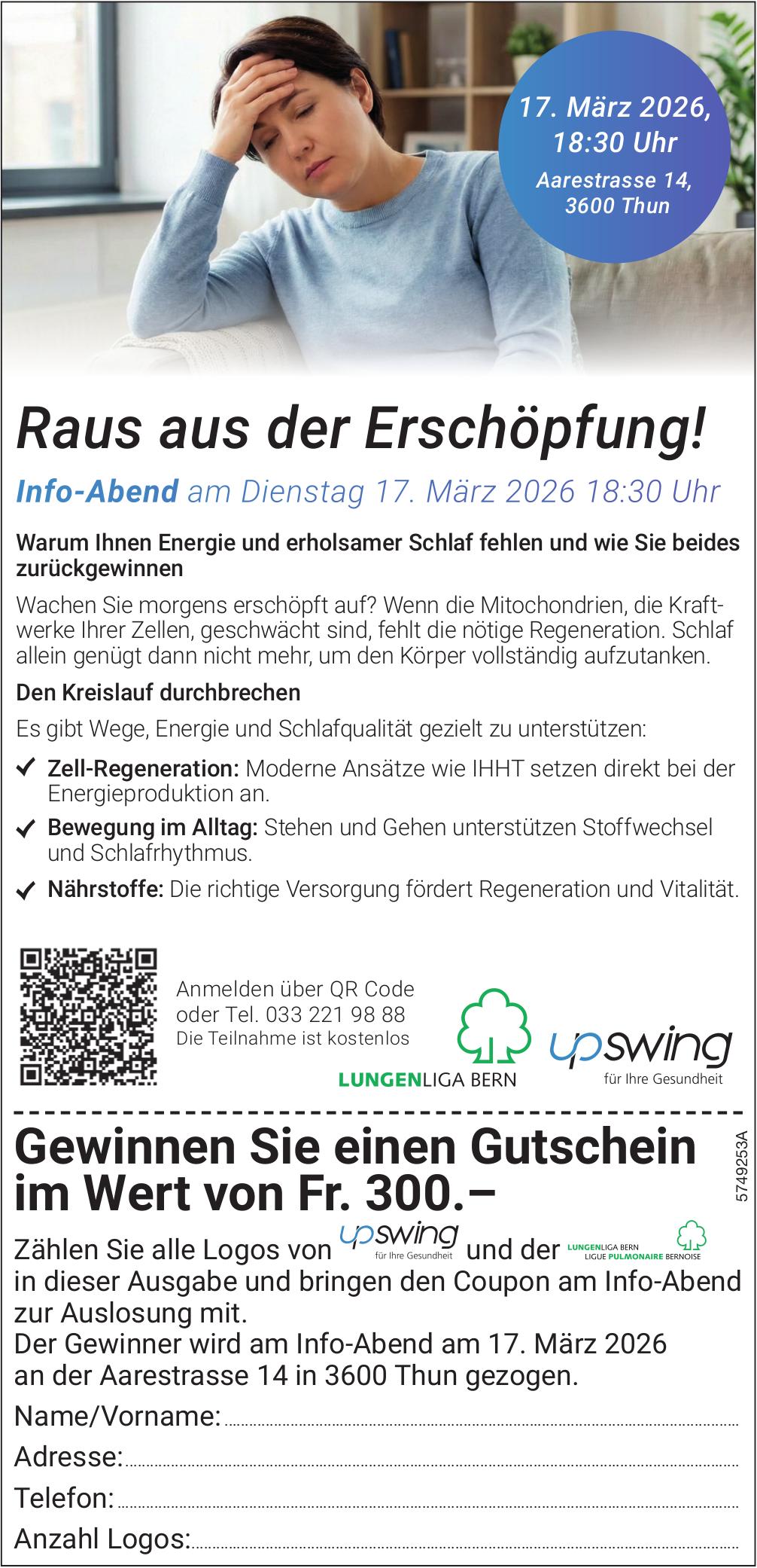 Raus aus der Erschöpfung!, 17. März, Thun