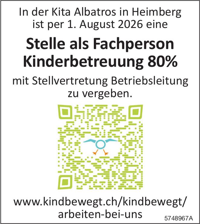 Fachperson Kinderbetreuung 80%, Kita Albatros, Heimberg, gesucht