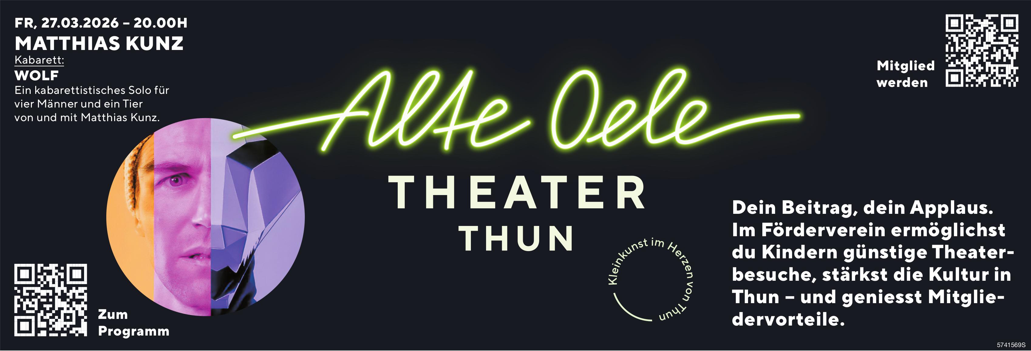 Matthias Kunz – Wolf, 27. März, Theater Thun