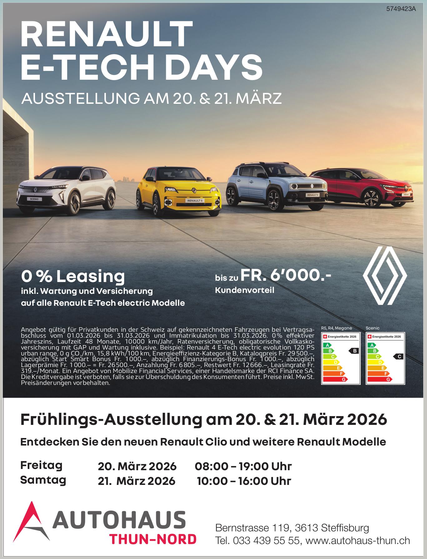 RENAULT E-TECH DAYS, 20. - 21. März, Autohaus Thun-Nord, Steffisburg