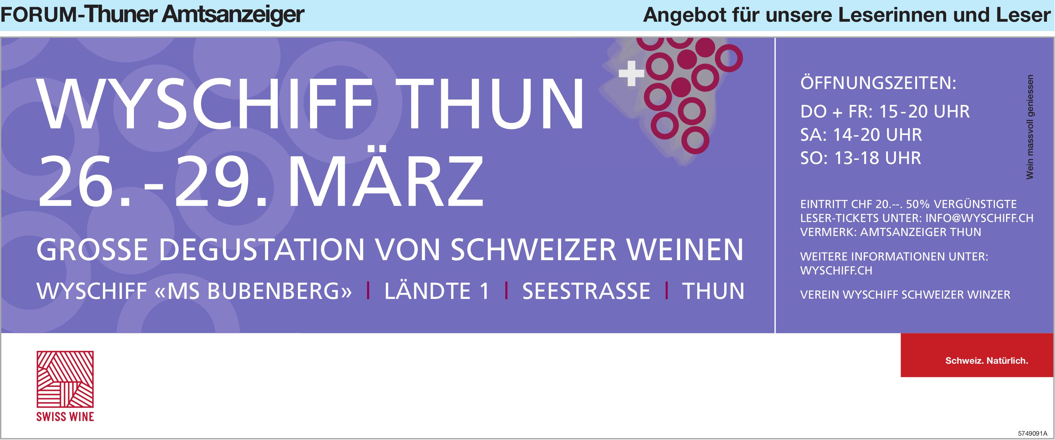 WYSCHIFF THUN, 26. - 29. März, Wyschiff «MS Bubenberg»
