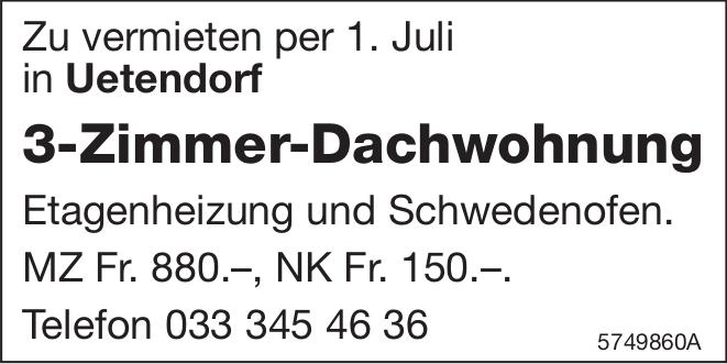 3-Zimmer-Dachwohnung, Uetendorf, zu vermieten