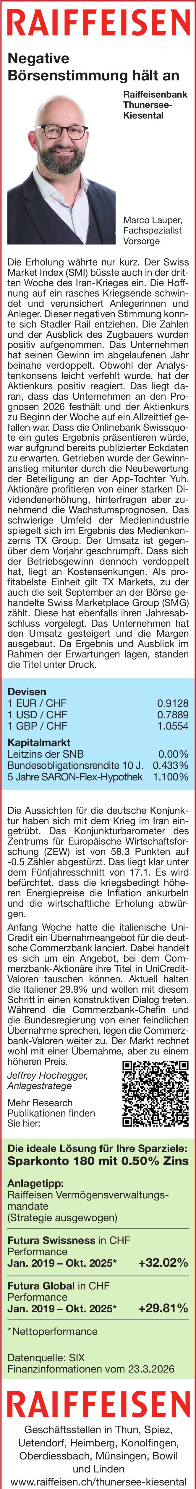 Raiffeisenbank Thunerseekiesental, Die ideale Lösung für Ihre Sparziele: Sparkonto 180 mit 0.50% Zins