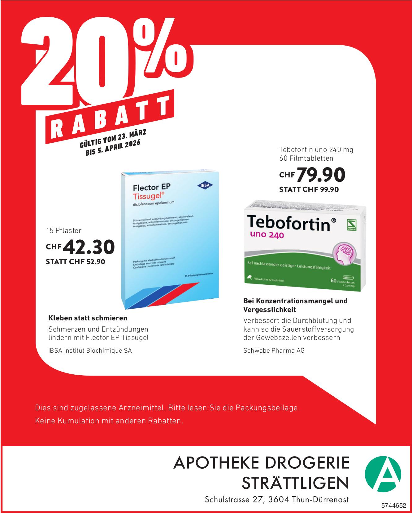 Apotheke Drogerie Strättligen, Thun-Dürrenast - 20% RABATT
