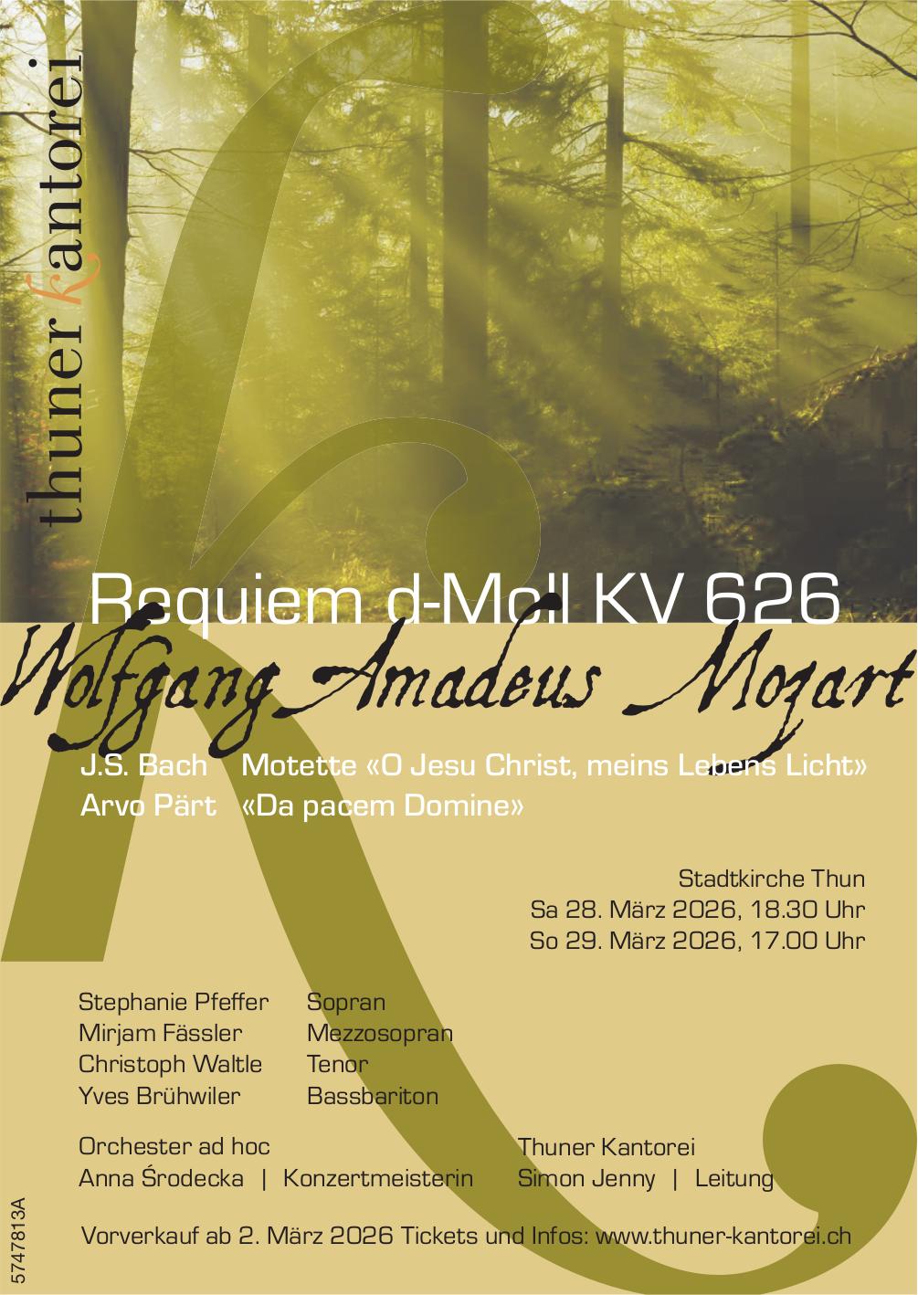 Wolfgang Amadeus Mozart – Requiem d-Moll KV 626, 28. - 29. März, Stadtkirche Thun