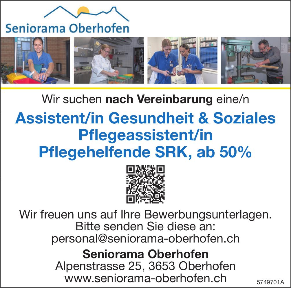 Assistent/in Gesundheit & Soziales Pflegeassistent/in Pflegehelfende SRK, ab 50%, Seniorama Oberhofen, Gesucht