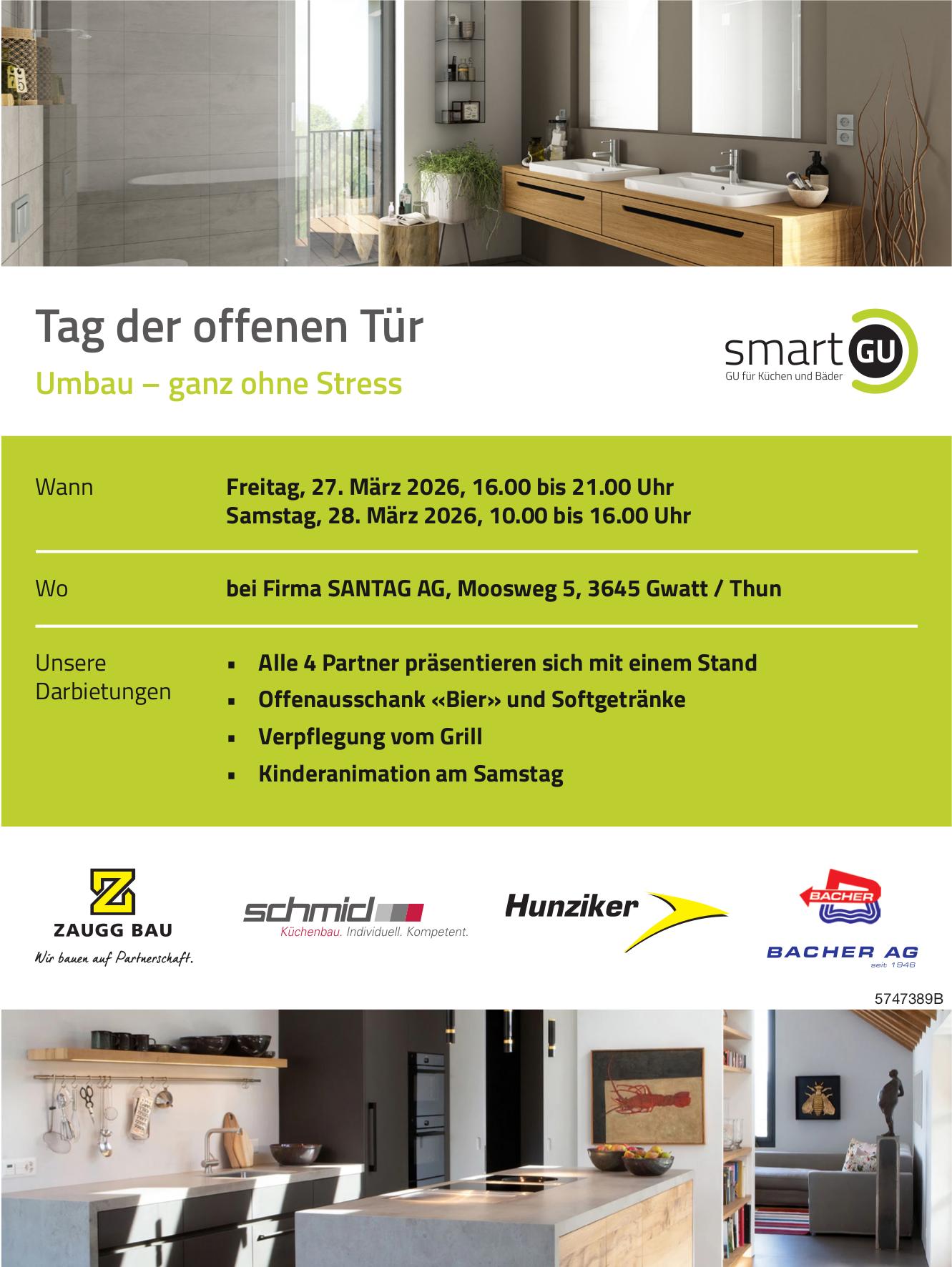 Tag der offenen Tür – Umbau – ganz ohne Stress, 27. - 28. März, Firma SANTAG AG, Gwatt / Thun