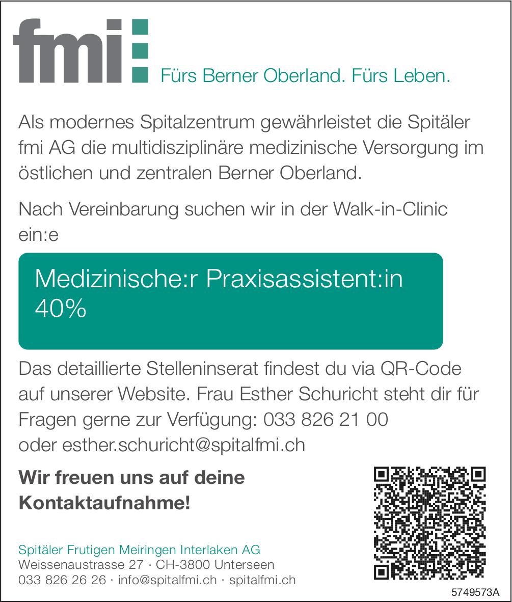 Medizinische:r Praxisassistent:in 40%, Spitäler Frutigen Meiringen Interlaken AG, Unterseen, Gesucht