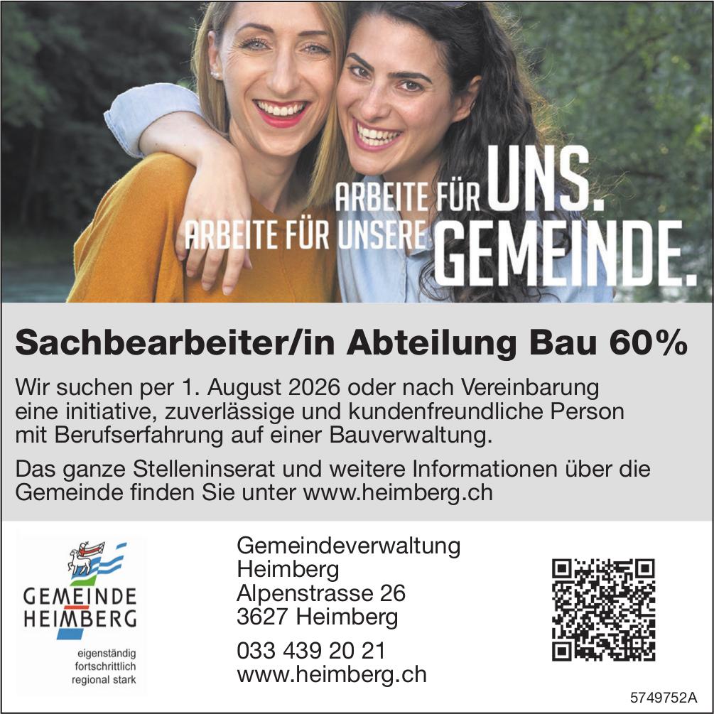 Sachbearbeiter/in Abteilung Bau 60%, Gemeindeverwaltung Heimberg, Gesucht