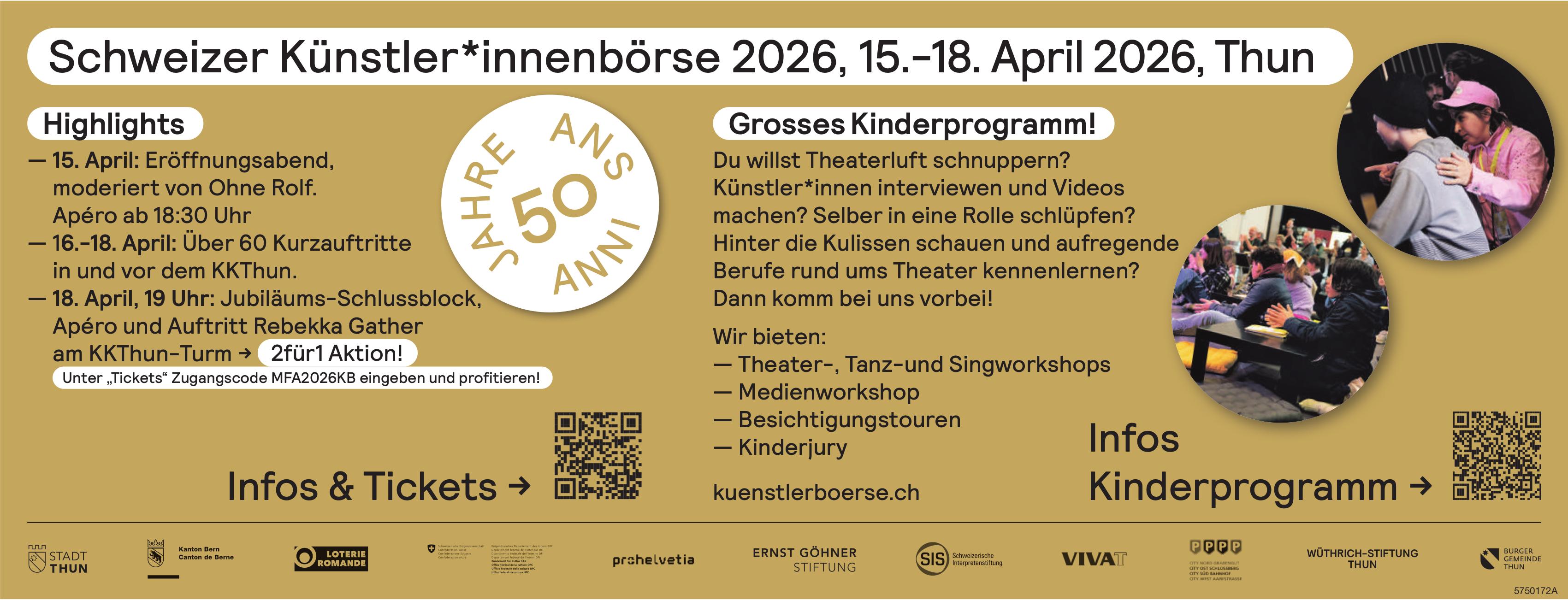 Schweizer Künstler*innenbörse 2026, 15. - 18. April, Thun