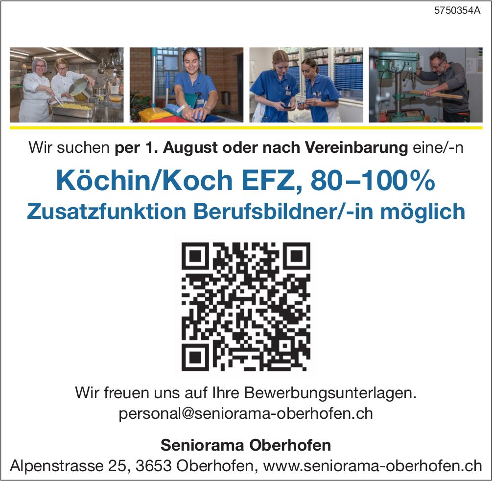 Köchin/Koch EFZ, 80–100%, Seniorama Oberhofen, Gesucht
